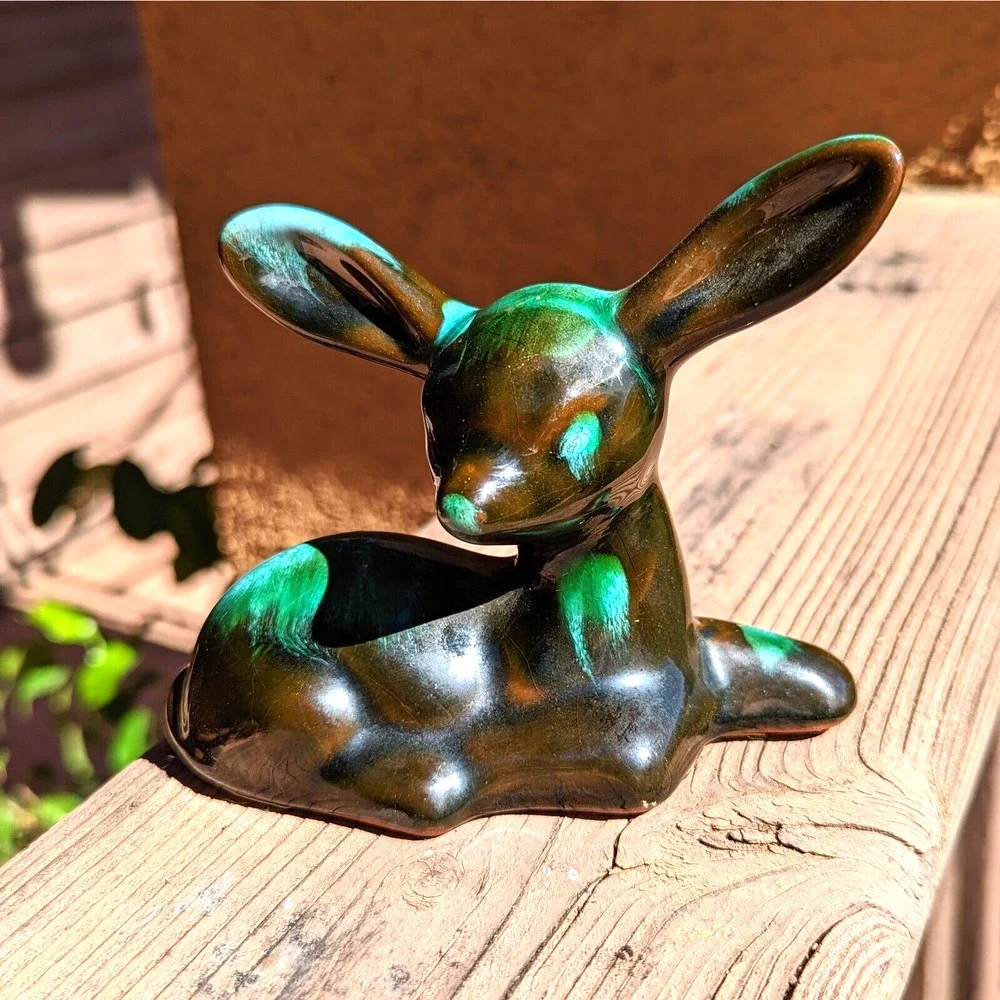 Blue Mountain Pottery Fawn Drip Glaze Blue Green Brown Redware Vintage - Picture 10 of 12
